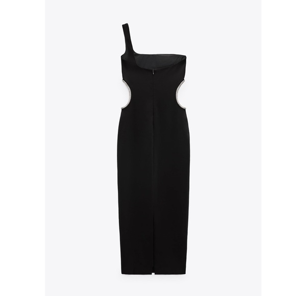 Size M or XXL | Zara | Asymmetrical Rhinestone Cut-Out Midi Dress One-Shoulder - Picture 5 of 12